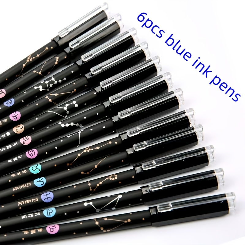 TEMU 6pcs Set Of Random Zodiac-themed Erasable Gel Pens, 12 Zodiac Signs, Black/blue 0.5mm Erasable Refills, Smooth Writing, Refillable, Perfect For