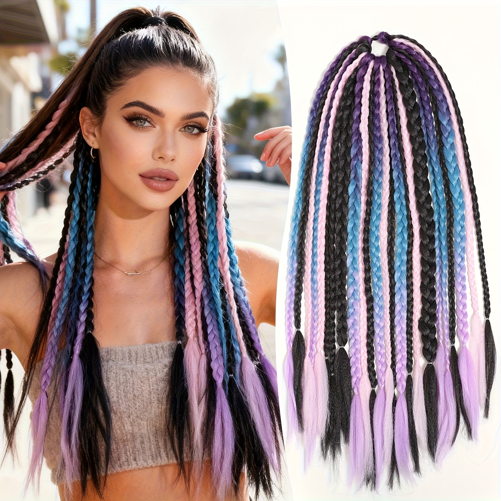 3PCS Synthetic Fiber Ponytail Beads Dreadlocks Hair Extensions Kids Women 2pcs STHair Twist Dreadlock Ponytails with Beads and Bows  main image 4