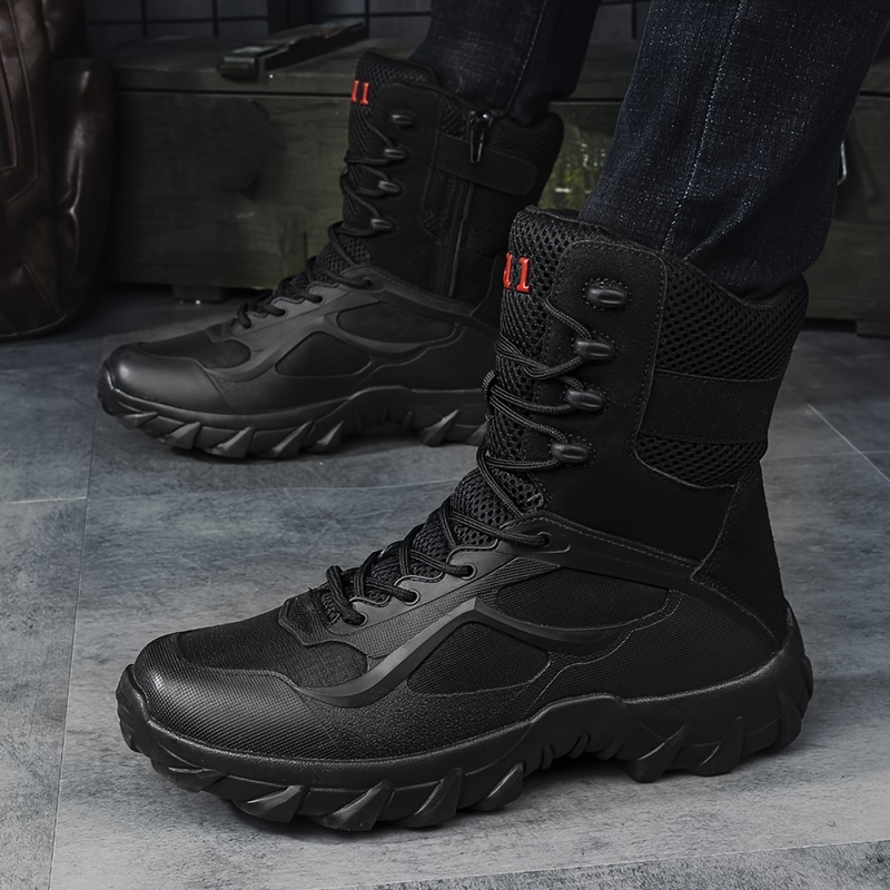 plus size mens solid high top boots with side zipper non slip comfy durable boots for outdoor hiking activities highquality & affordable details 4