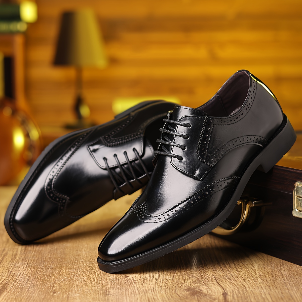 Plus Size Men's Trendy Classic Wing-Tip Derby Shoes, Comfy Non Slip Rubber Sole Dress Shoes For Men's Outdoor Activities