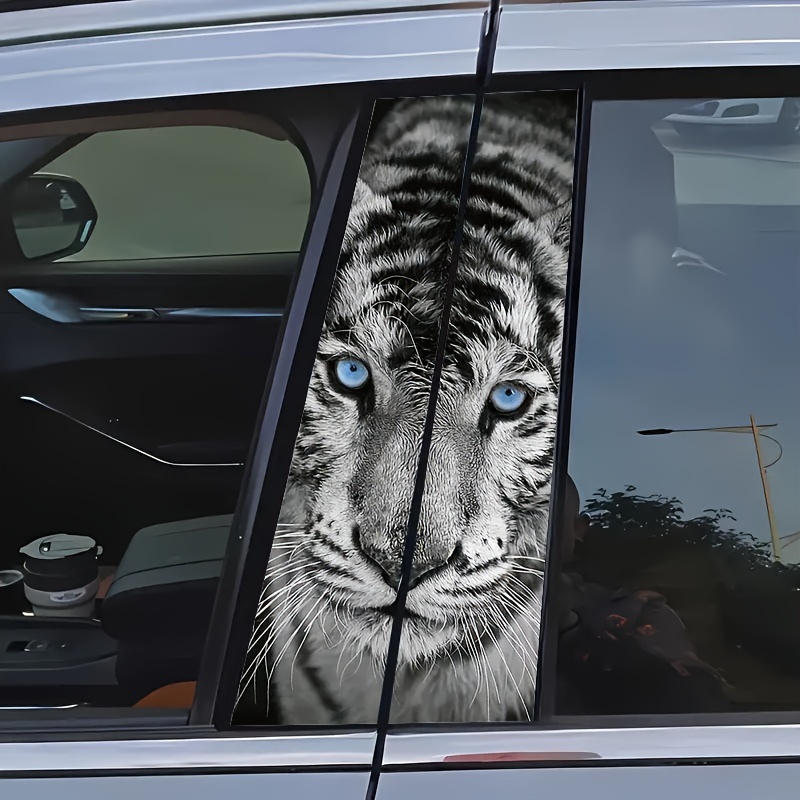 TEMU 2pcs Tiger Cartoon Vinyl Car Decals - Creative B-pillar Protector Stickers, Easy Apply & Remove, High-gloss Finish, Perfect For Glass Surfaces