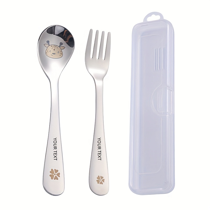 personalized customization 2pcs box portable cutlery set with   reusable stainless steel   set cute cartoon cutlery with cutlery box suitable for travel outdoor camping gift       frogs deer Product details 3