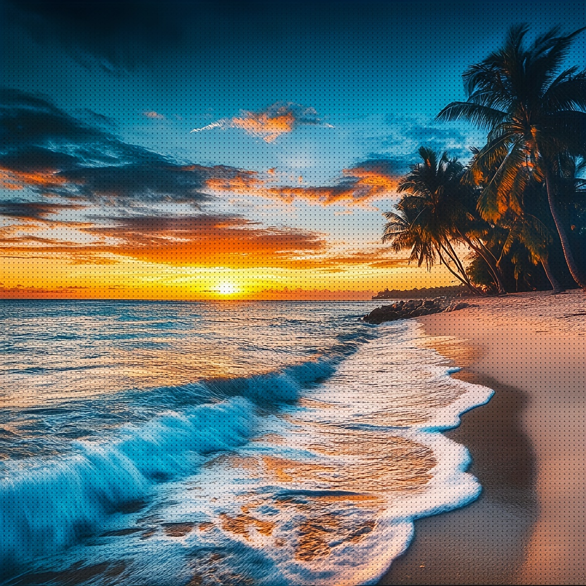TEMU Jozysh Seaside Scenery Cross Stitch Kit 15.7x15.7" - Frameless, Diy Embroidery Set For Beginners With Printed Fabric, Needles, Thread, Pattern &