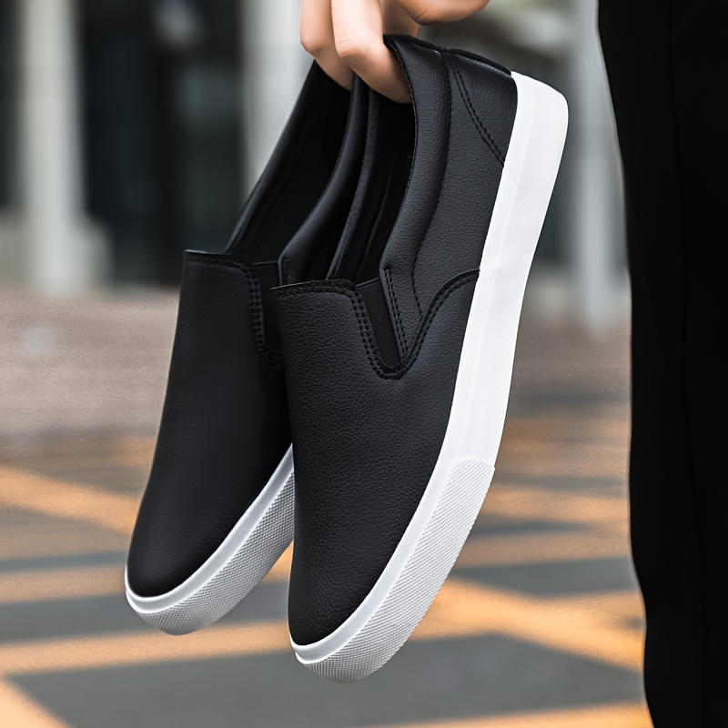 mens casual slip on sneakers   low top skateboard shoes round toe pvc sole   comfortable outdoor footwear solid color business street style 0