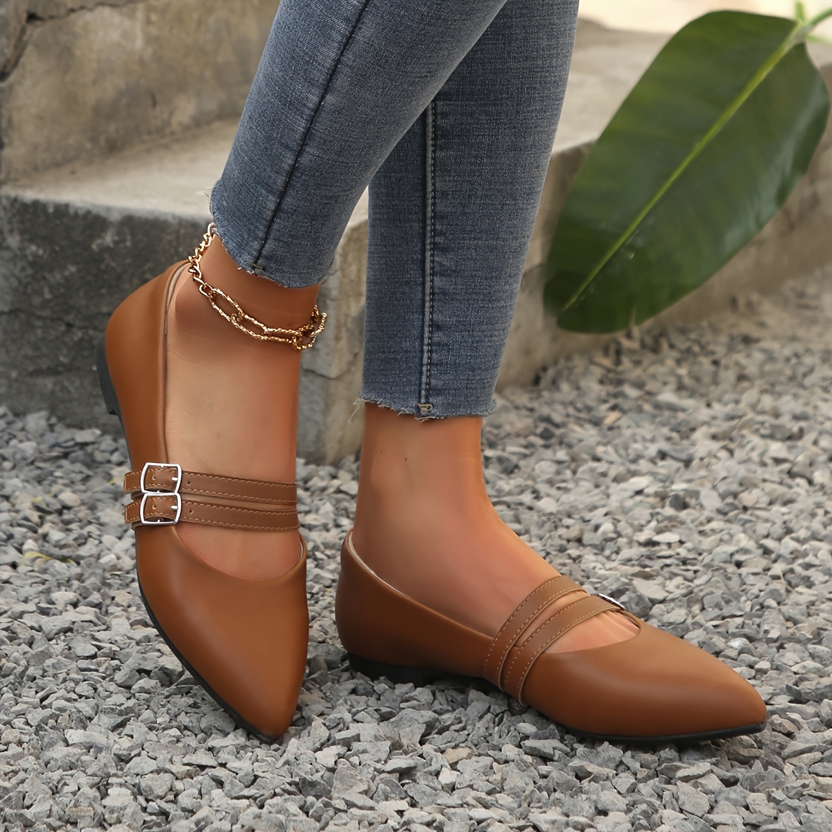 womens elegant flats pointed toe pu synthetic Temu