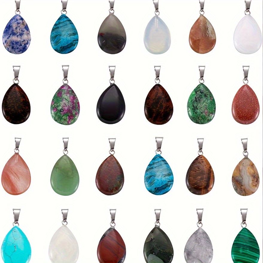 

30pcs Teardrop Stone Pendants Water Drop Crystal Quartz Gemstone Rock Charms Random Mixed Stone Pendants For Necklace Jewelry Making