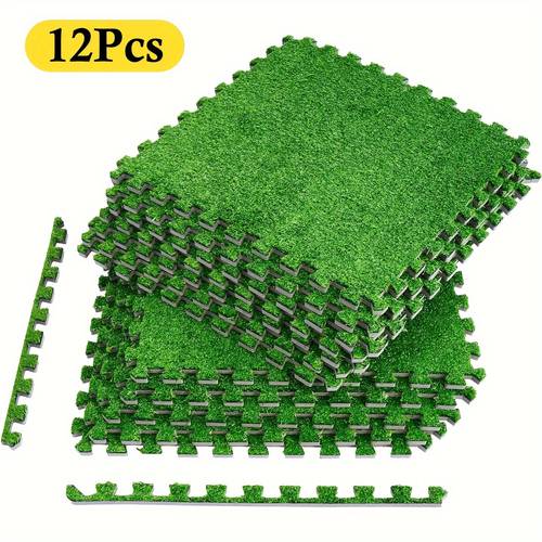 12 24pcs interlocking artificial grass turf tiles interlocking to fit friendly and durable for garden decor balcony pet mat landscape decor indoor and outdoor use 12 6 x 12 6 inches