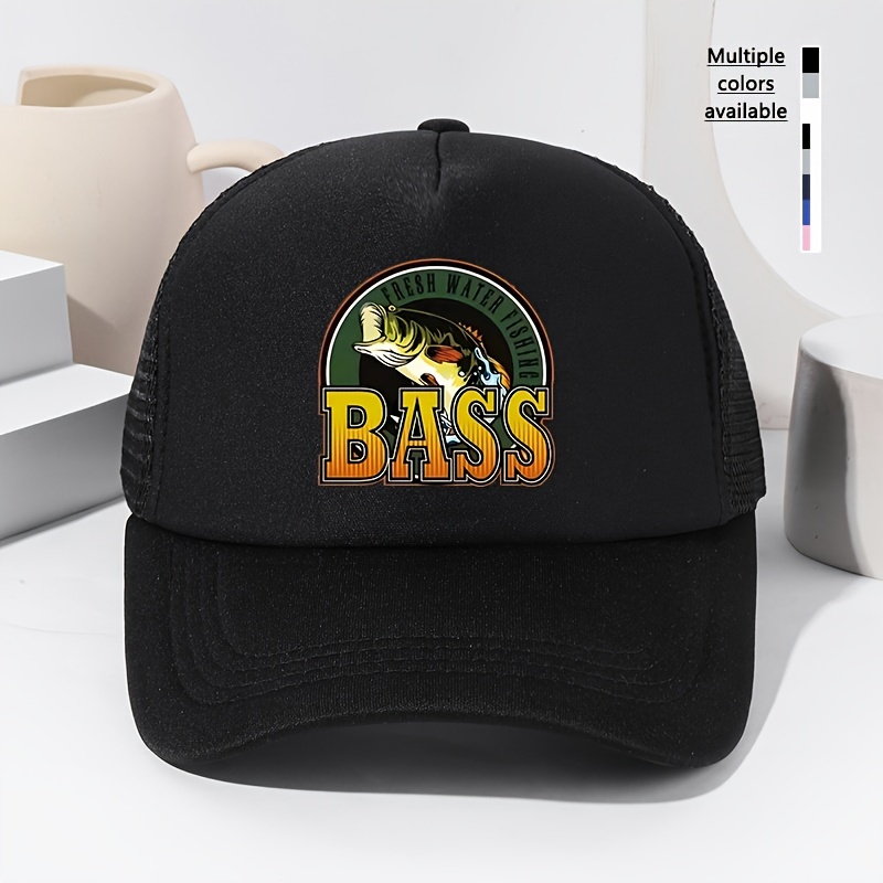 Bass Fish Printed Mesh Trucker Hat Solid Color Hip Hop - Temu Australia