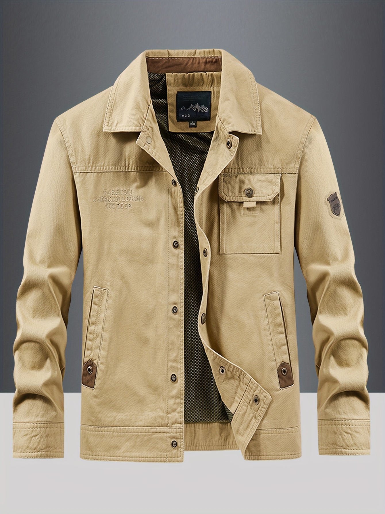 men' color cargo jacket multi pockets design casual - Temu