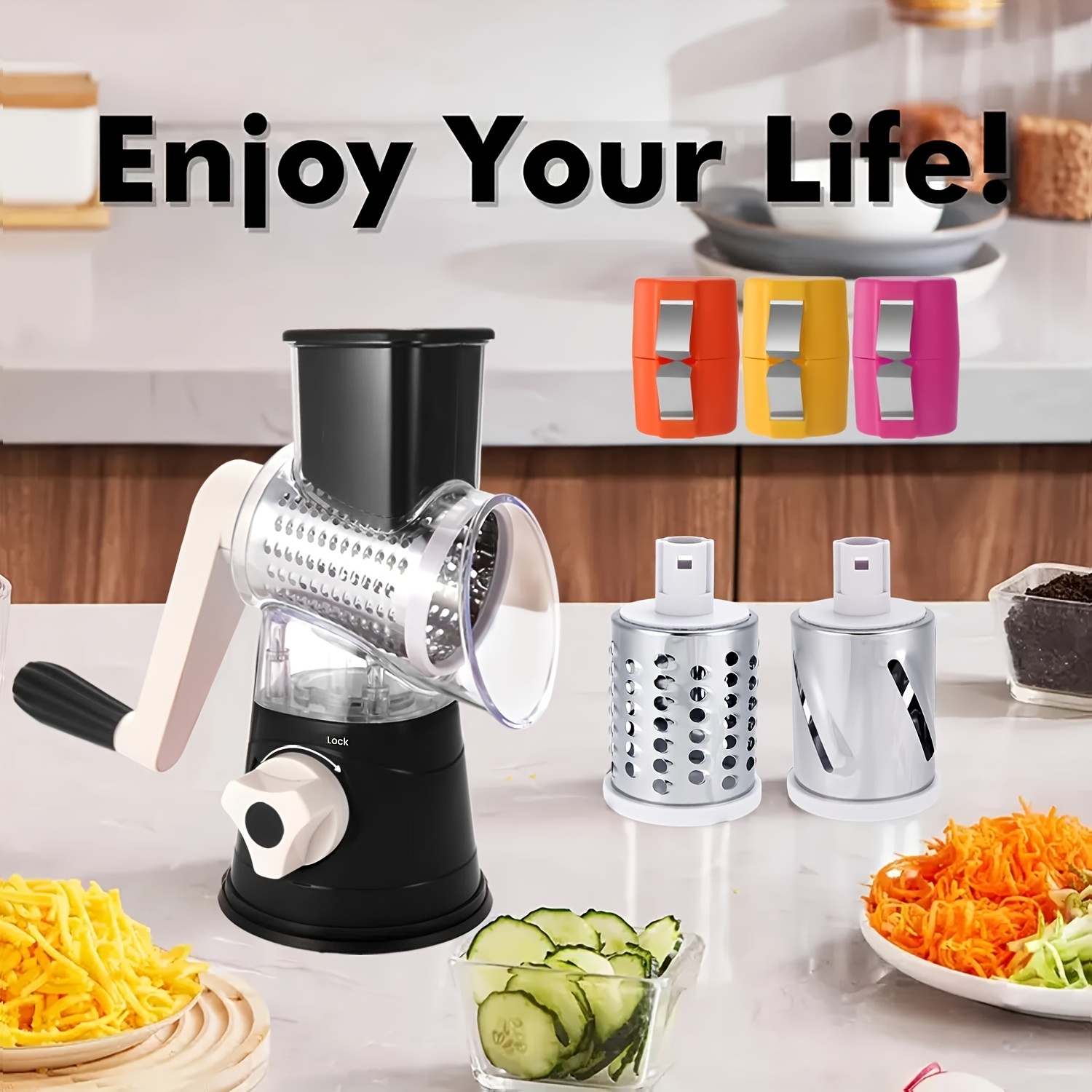 TEMU Cheese , Slicer For Vegetables, Rotary Cheese Grater Cheese - Kitchen Manual Cheese Grater With Handle Vegetable Slicer Nuts Grinder 3