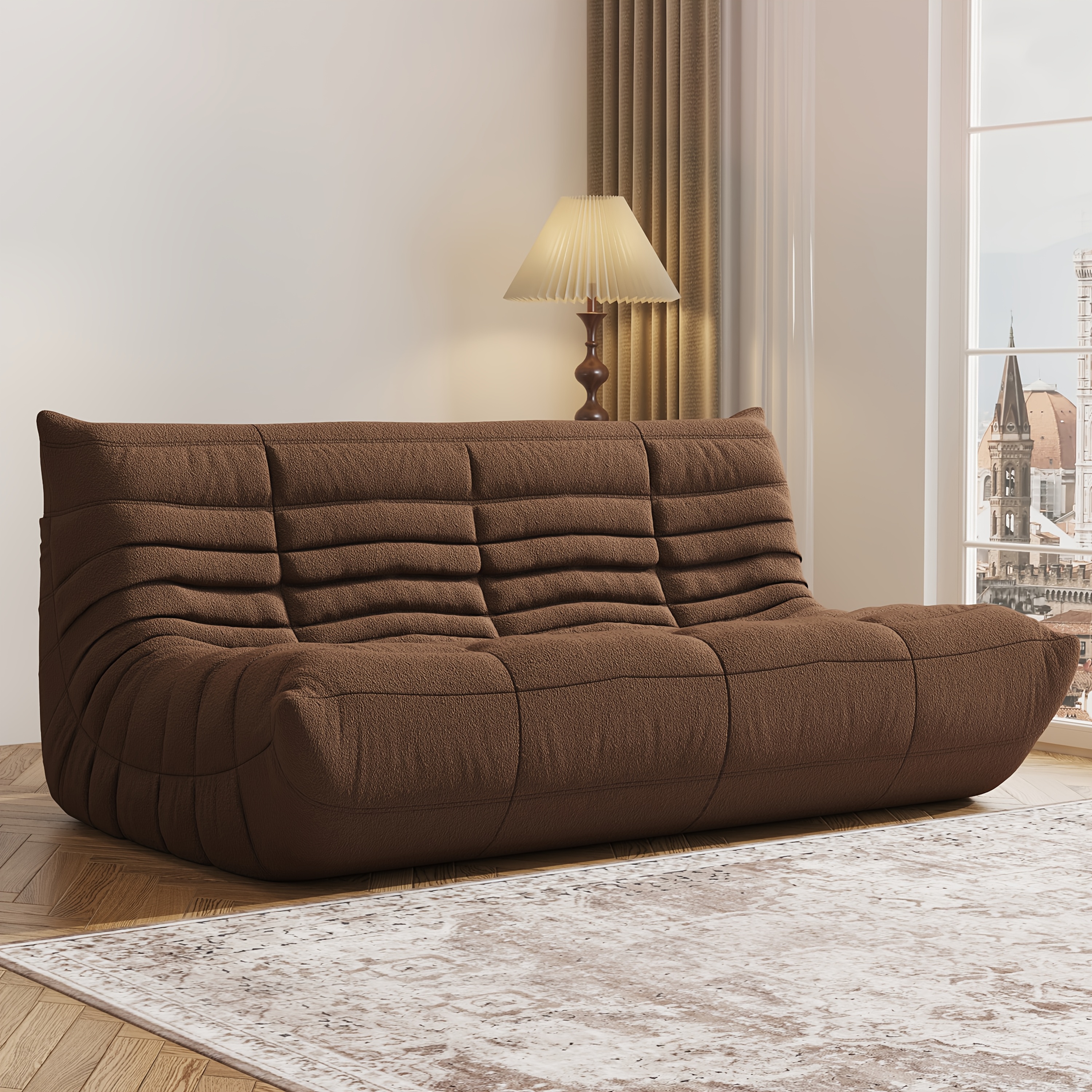 WLIVE Giant Bean Bag Chair With Armrests – Filled With Memory Foam, Beige, For Living Room, Bedroom
