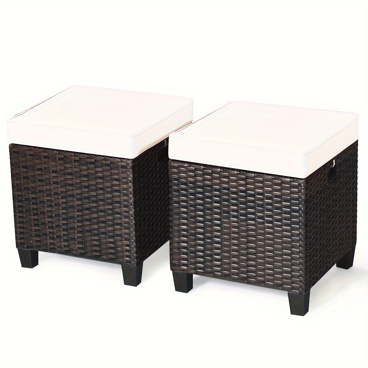 

2pcs Patio Rattan Ottoman Cushioned Seat Foot Rest Coffee Table Furniture