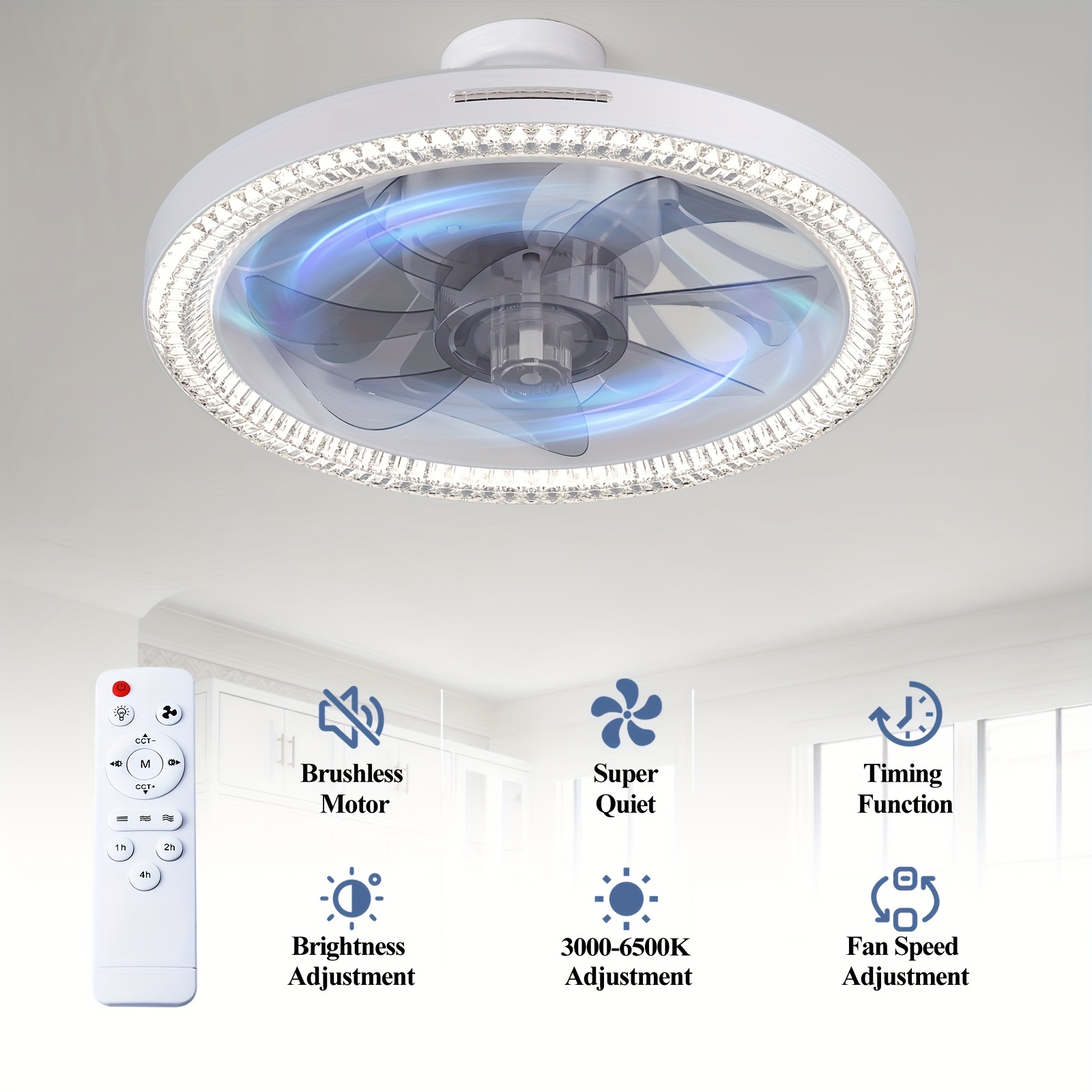 1pc fan with light & remote control, screw-in pendant fan with 3-speed wind adjustment, 3000-6500k adjustable led light, e26/e27 base, for bedroom, kitchen, living room, storage room, ceiling fan light fixture, kitchen lighting, modern lighting, durable construction Product details 0
