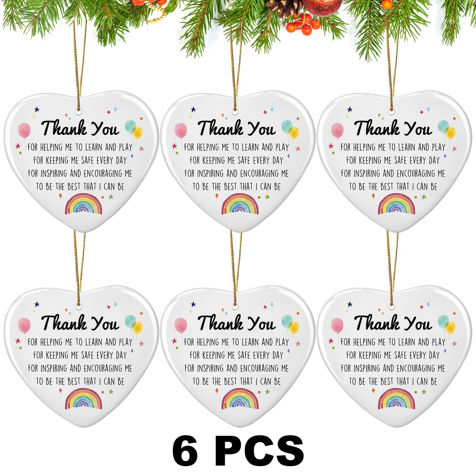 TEMU 2d Flat, 6pcs Pack Elegant Signature Heart Plaque Gifts Suitable For Birthdays, Christmas, New Year - Thank You Tokens With Hanging Decorations,