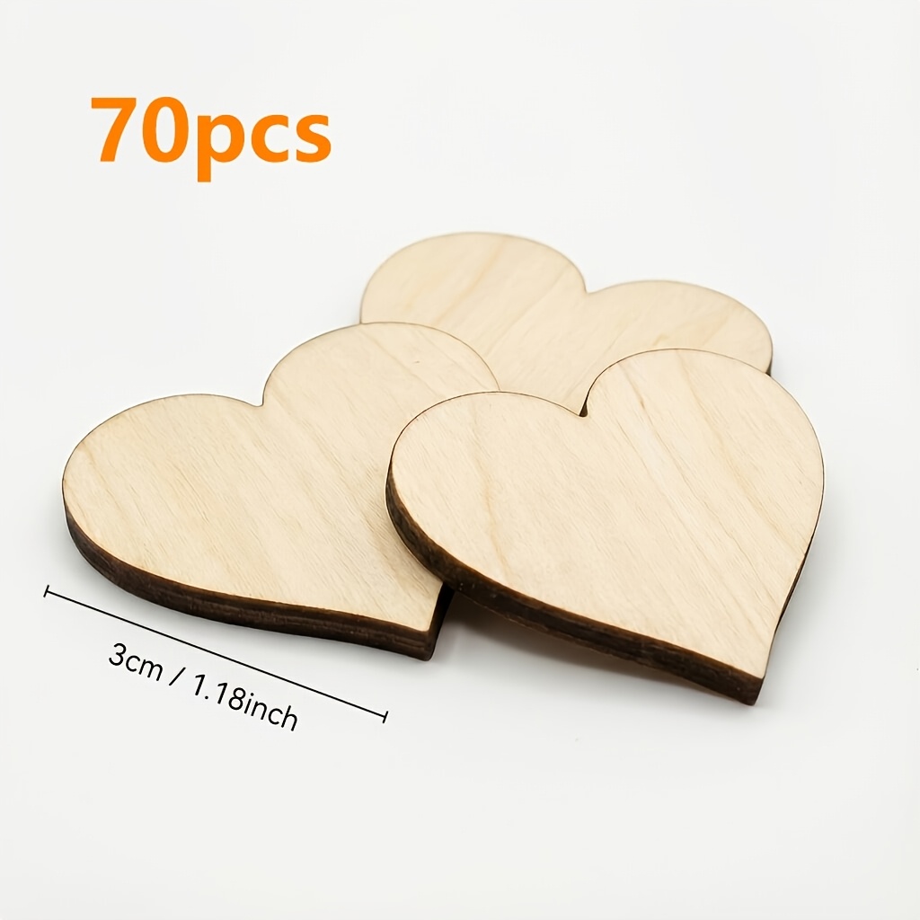 Image of 70pcs Mini Wooden Heart Slices, Home Decor - Suitable For Crafts, Wedding Favors, Valentine's Day Party Decorations, Micro Wooden Products - Festive Ornaments Made Of Wood
