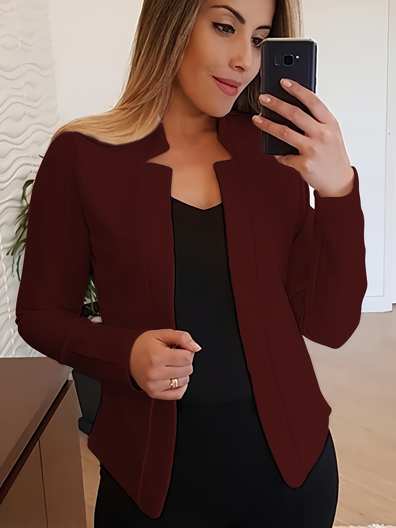 Women'S Lightweight Long Sleeve Casual Blazer - Solid Color Notch Lapel Jacket for Spring & Fall, Versatile Office & Casual Attire, Spring Outerwear, Sophisticated Style, Notch Lapel Design
