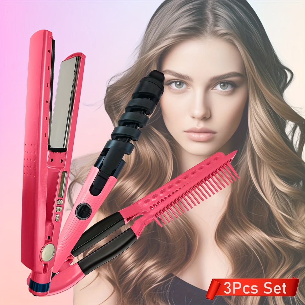 

3-in-1 Curling Iron, Non-damaging Splint Straightener Spiral Curling Iron Comb