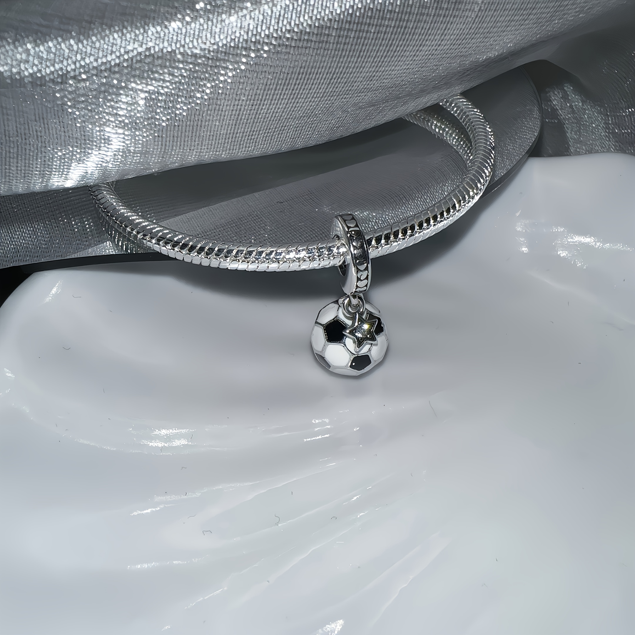 Image of 1pc 925 Silver Plated Football Pendant Charm Beads Fit 's Bone Bracelet Jewelry Valentine's Day Gift