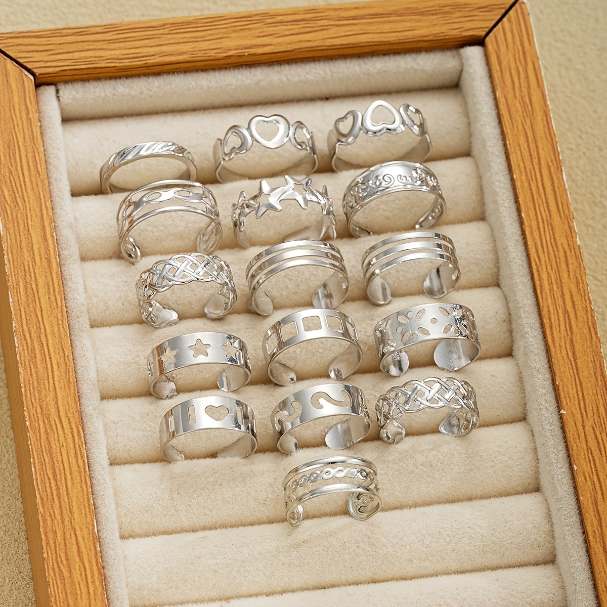 TEMU Juego de 16 piezas de anillos de dedo del pie apilables y retorcidos, de moda y minimalistas, con de calada de dorado/plateado, estilo casual de
