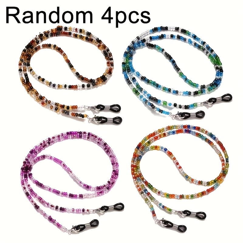 TEMU 4pcs Vintage-themed Beaded Glasses Chains - Non-slip Acrylic Eyeglass Retainers With Adjustable Mask Necklace Holder, Perfect Accessory For