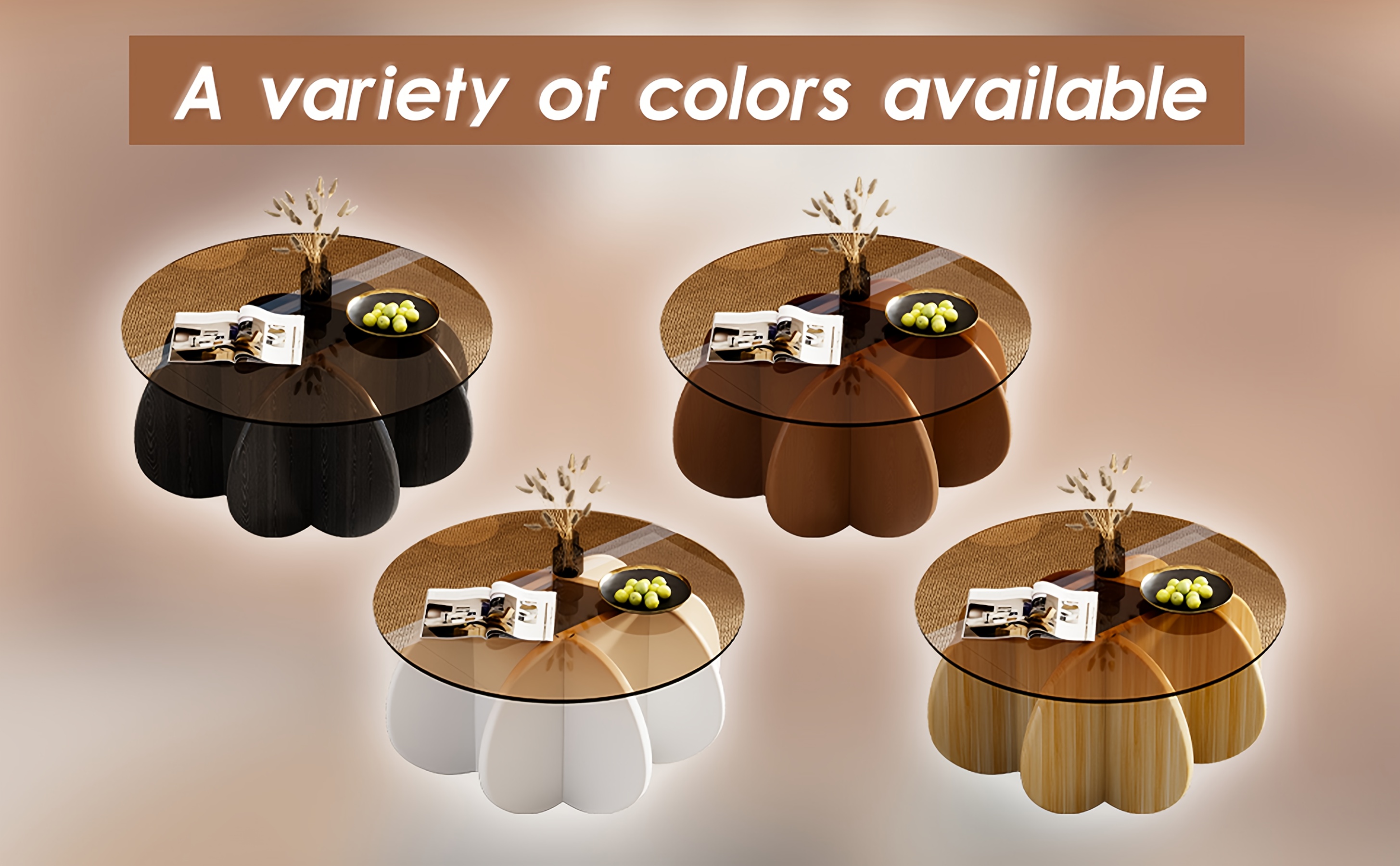 31.5'' Round Glass Coffee Table, Center Table with Tempered Glass-Top for Small Space, Modern Round Coffee Table for Living Room, Home, Office, Easy Assembly. (Brown + Brown), Living Room Coffee Table, Coffee Tables with Storage