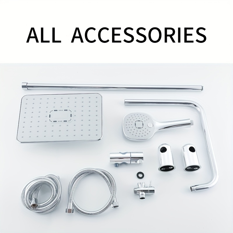 E-shop Regendusche-Set Chrom Badezimmer Duschsystem, Edelstahl-Duschzubehör, Rechteckige Deckenbrause und 3 Strahldüsen Handbrause,