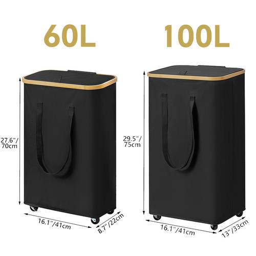 60l or 100 large laundry basket with wheels lid heavy duty foldable clothes hamper space saving laundry bin with handles for home office dorm ideal for large families households free laundry bag foldable laundry basket durable handles