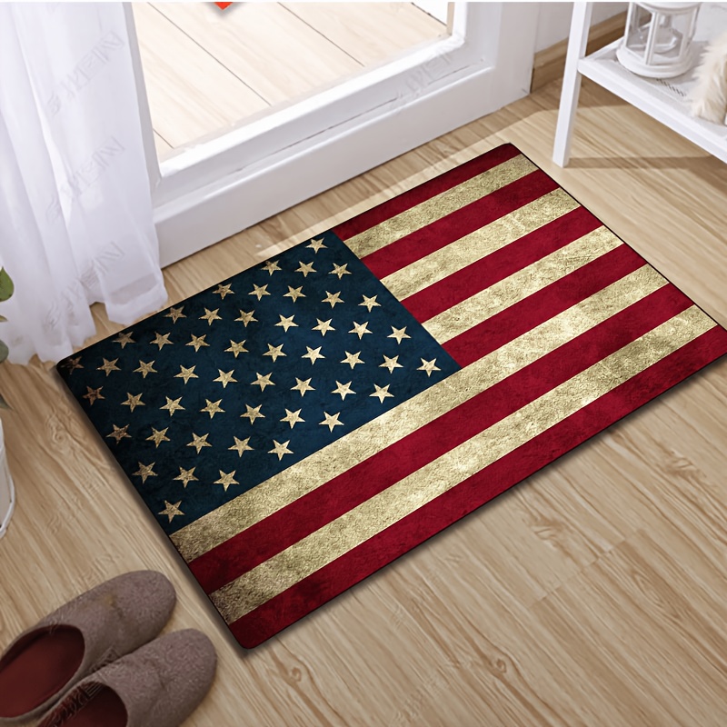 TEMU 2d Flat Printing 1pc Usa Flag Area Mat - Soft, Machine Washable, Rectangular Rug For Bedroom, Living Room, Dining Room, Kitchen, Office -