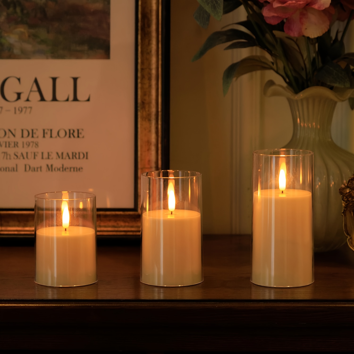 3-PACK Grijze Gouden Witte Elektronische Rookloze Kerstkaarsen met Afstandsbediening, Timer 2/4/6/8 Uur