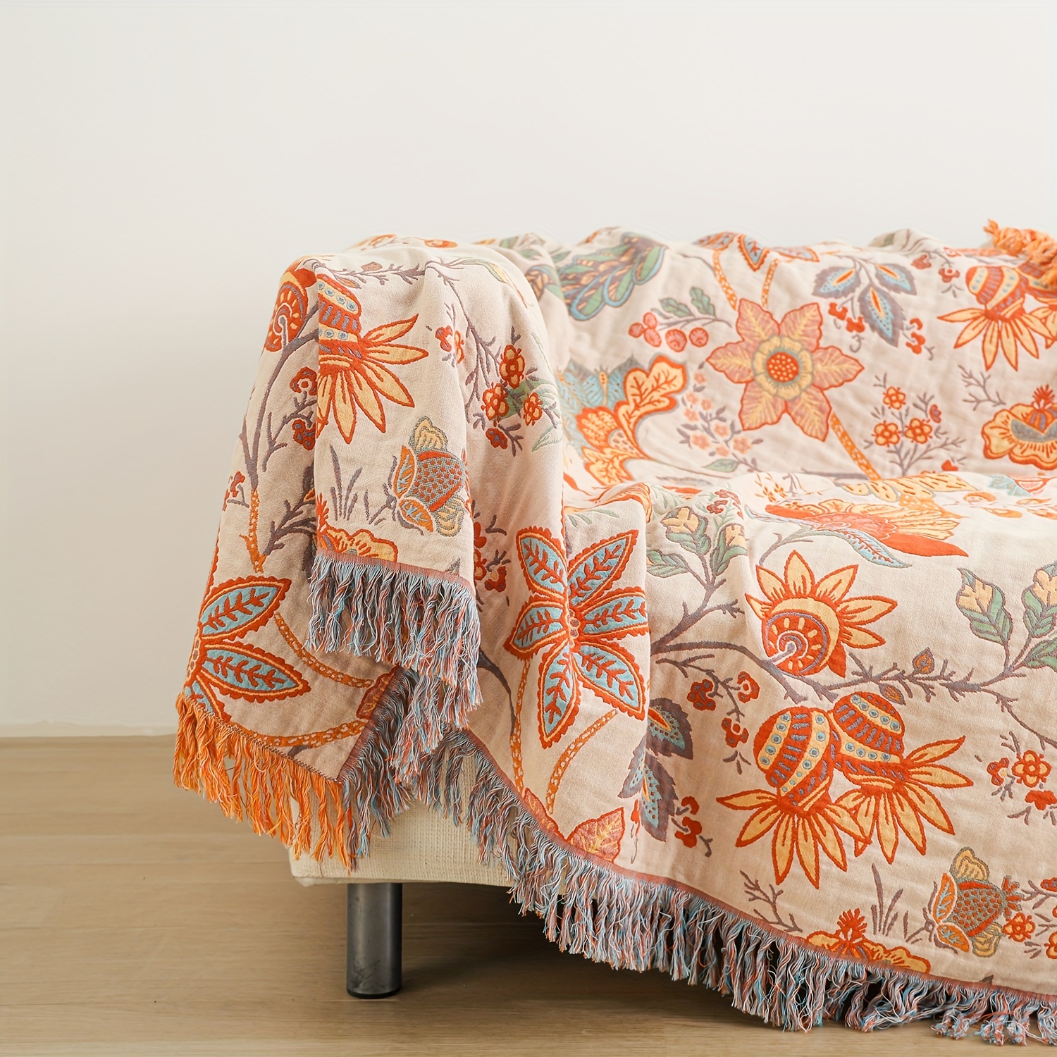 vintage floral embroidered tassel blanket versatile machine washable   throw for sofa bed details 9