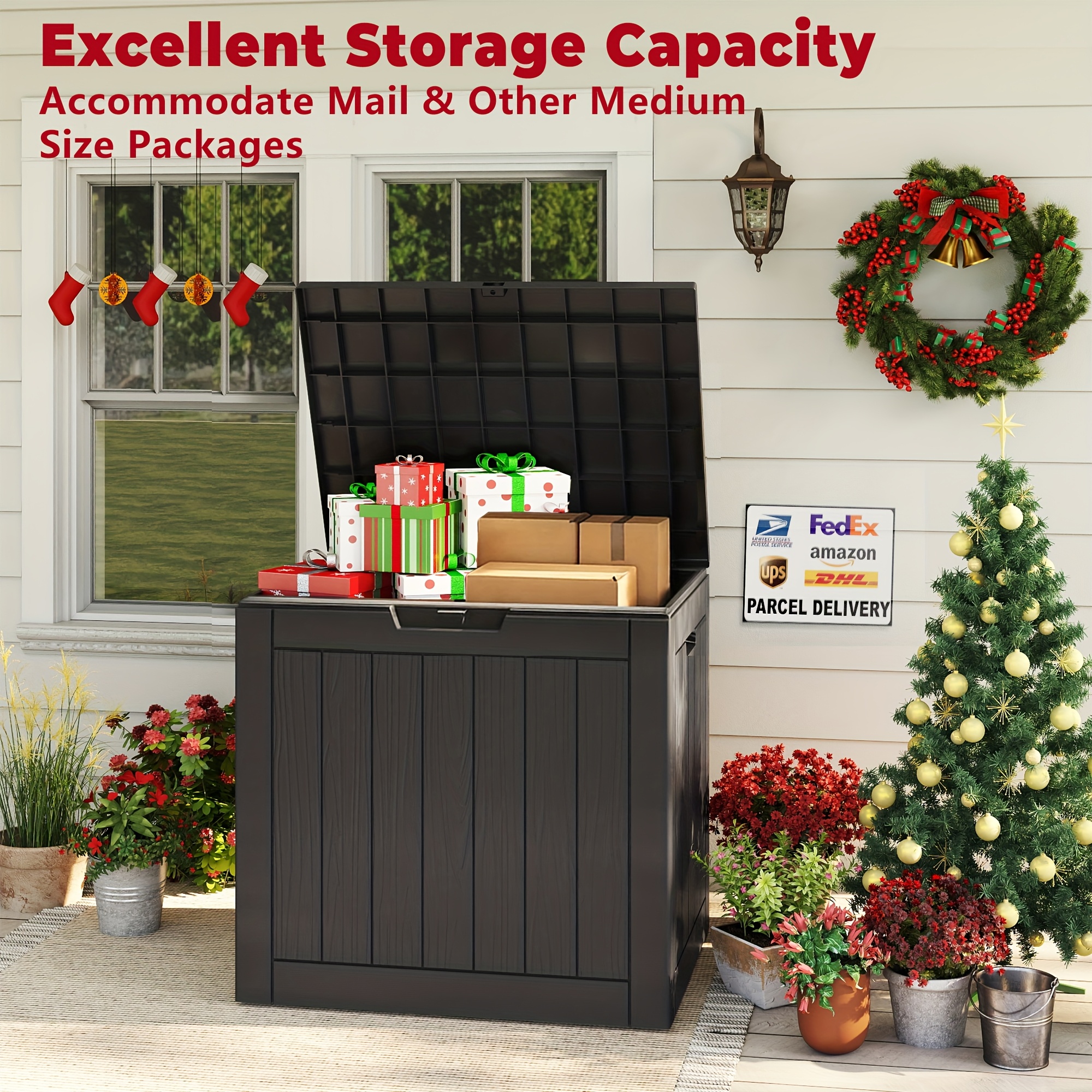 35Gallon Large Outdoor Storage Deck Box, UV & Water-Resistant, Weatherproof Resin Organizer with Lockable Lid for Furniture, Garden Tools, and Toy Storage Ample Space for Indoor & Outdoor Use. Perfect Holiday Gift for Hallowee, Christmas Thanksgiving