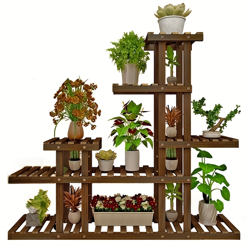 

Wooden Flower Stand, 95cm Multi-level Plant Shelf With 9 Tiers And Wheels For Indoor/outdoor Use