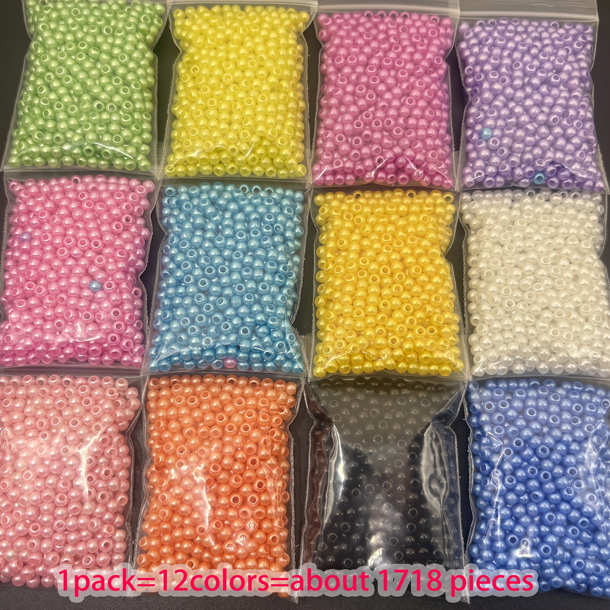 TEMU 1718pcs Of 4mm Acrylic Christmas Beads - 12 Vibrant Solid Colors For Handmade Jewelry Materials, Suitable For Making Necklaces, Earrings, And