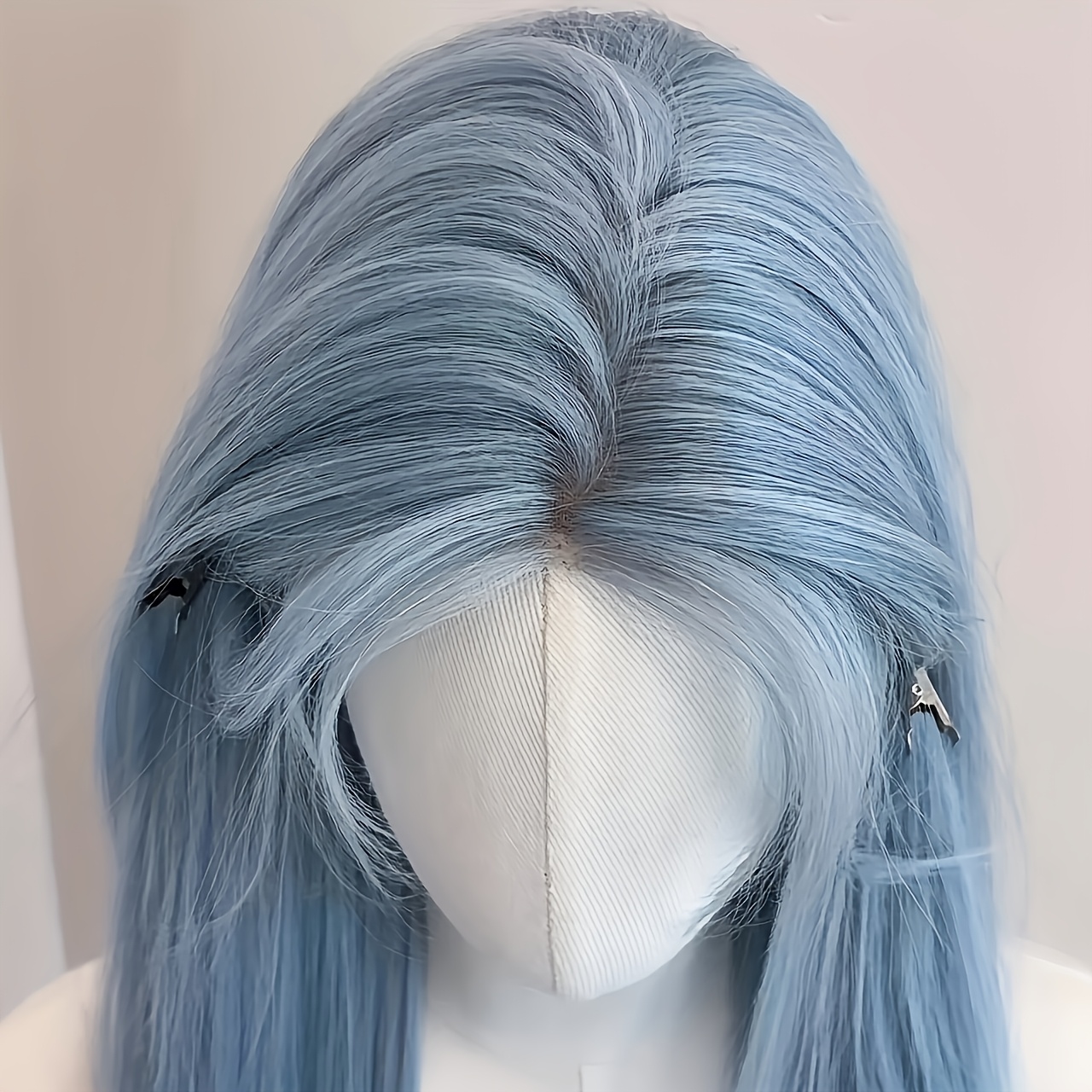 Image of 1pc Women's Blue Straight Synthetic Wig With Bangs, 24-inch Long Party Cosplay Hair, Cap, No Lace Full Wig