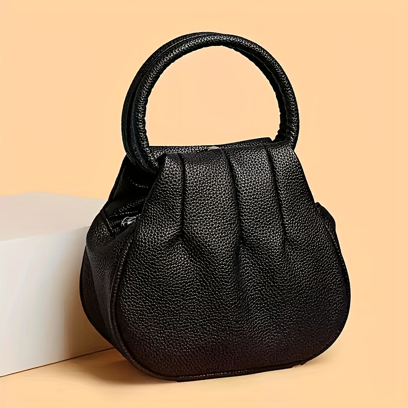 TEMU Chic Mini Round Crossbody Bag For Women - Compact Satchel With Zip Closure, Soft, Phone & Essentials - In Navy/black, Everyday Essentials Bag | Quilted Texture Bag | Bag, Small Purse