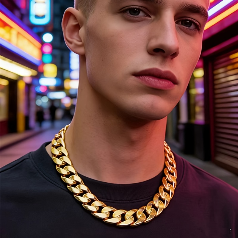 TEMU 1pc Hip Hop 8mm Side-engraved 22k Golden Plated Golden-plated Flat Cuban Link Chain Necklace, Unisex Jewelry Gift For Men And Women