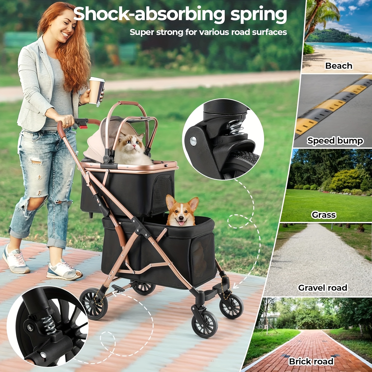 foldable dual basket pet stroller utility cart button Temu