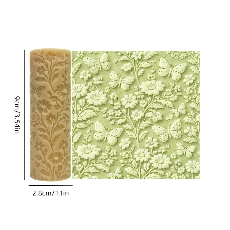 TEMU 1pc Wild Flower Texture Embossing Roller - Wild Flower Texture Tool For Ceramic, Pottery, Sculpture, Weaving, Jewelry Making, And Art Design,
