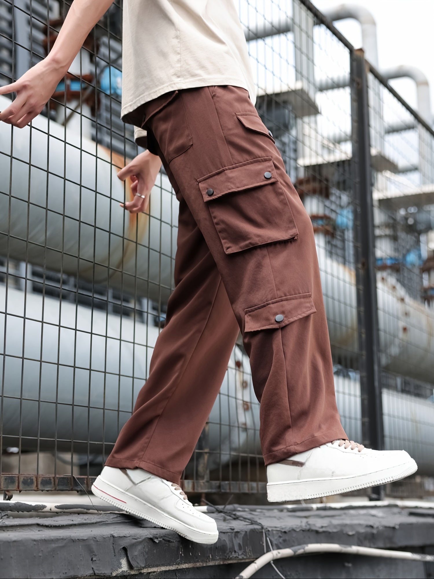 Pantalon Large Baggy Style Cargo En Toile Avec Multiples Poches