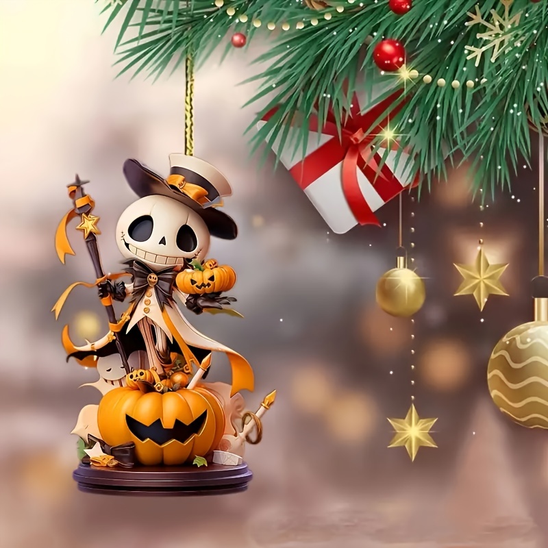 

Acrylic Hanging Ornament, 2d Pumpkin Skeleton Figurine, Keychain Pendant Bag For Home Decor, Festive Season Charm