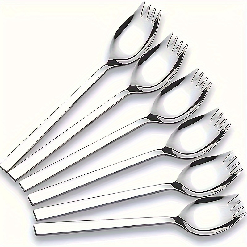 

12pc Stainless Steel Cutlery Set: Multifunctional Long Handled Fork And Spoon Integrated, Family And Student Dining - Stainless Steel