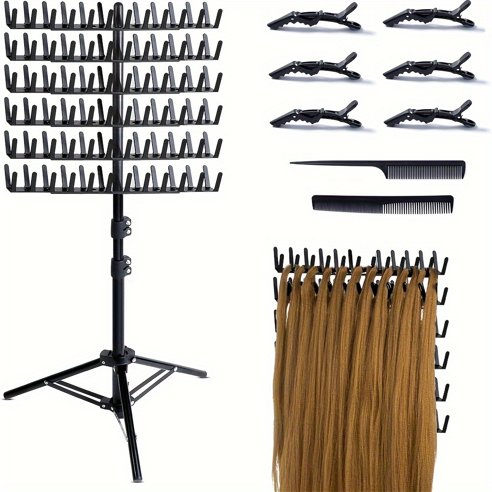 

Braiding Hair Rack Standing Hair Extension Holder Hanger, Hair Divider Rack For Braiding Hair Separator Stand Display Stand (black)