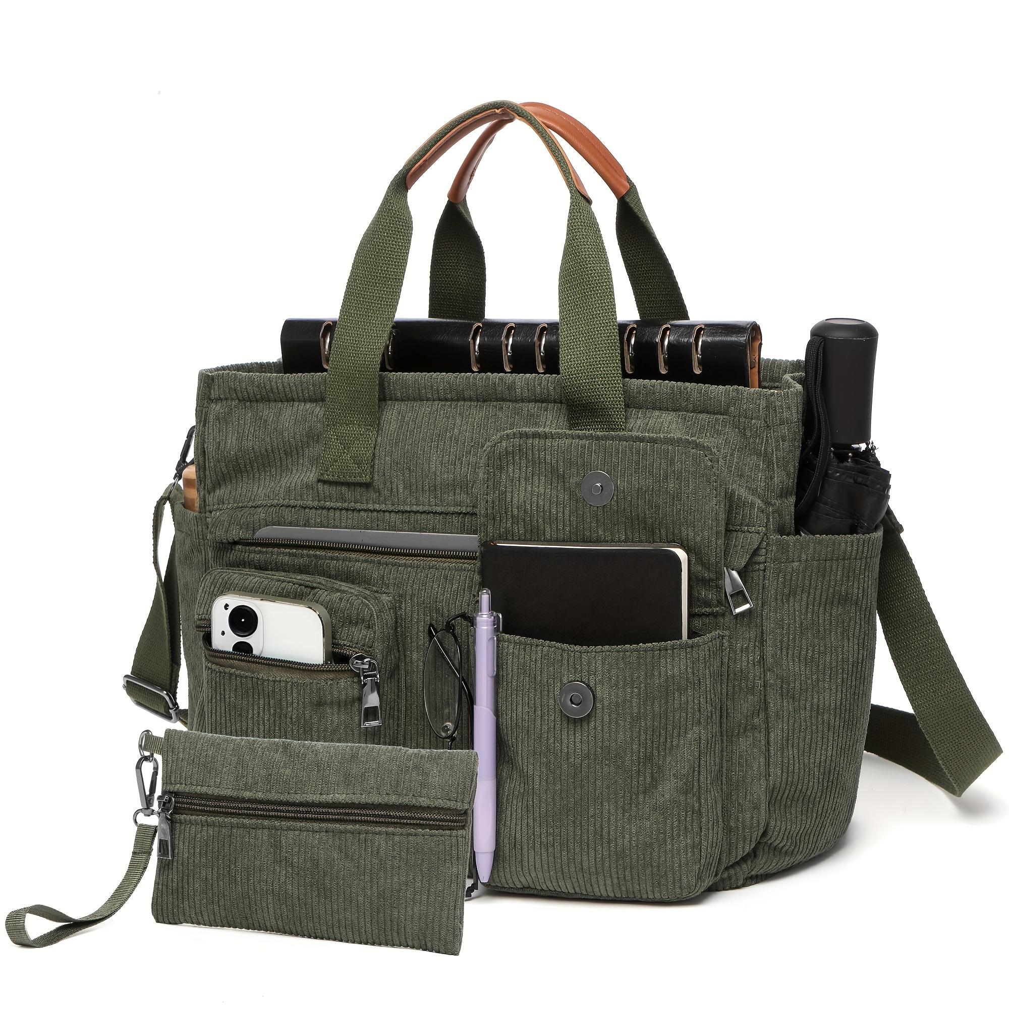 2pcs Set: Women's Large Corduroy Tote Bag, Perfect as a Laptop Bag, Crossbody Shoulder Bag, Hobo Messenger Bag, Handbag, Travel Bag, Gym Tot