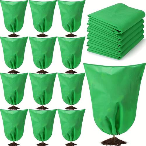 item picture 12pcs winter plant covers frost protection tree covers with drawstring 23 6 x 31 5 inches 60 x 80cm large reusable frost protection bags for plants fruit trees and shrubs green outdoor frost protection bags