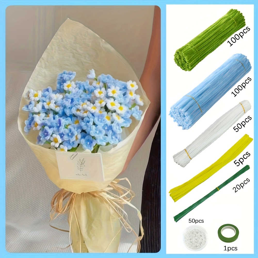 271pcs/326pcs Blue Star Flower Twist Stick Bouquet Set, Piping Cleaner Set, Mother&#39;S Day, Graduation And Holiday Gift, Handmade DIY Craft Ki