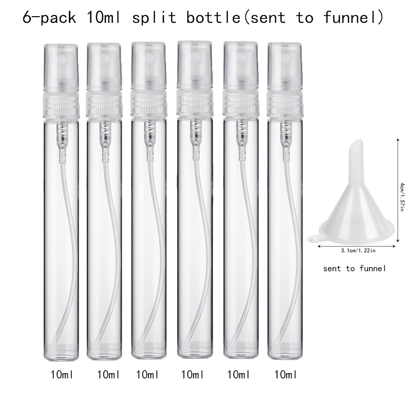 TEMU 6pcs Mini Glass Perfume Atomizers, 5ml/10ml - Portable & Refillable Spray Bottles Mist, , Includes Funnel For Refill