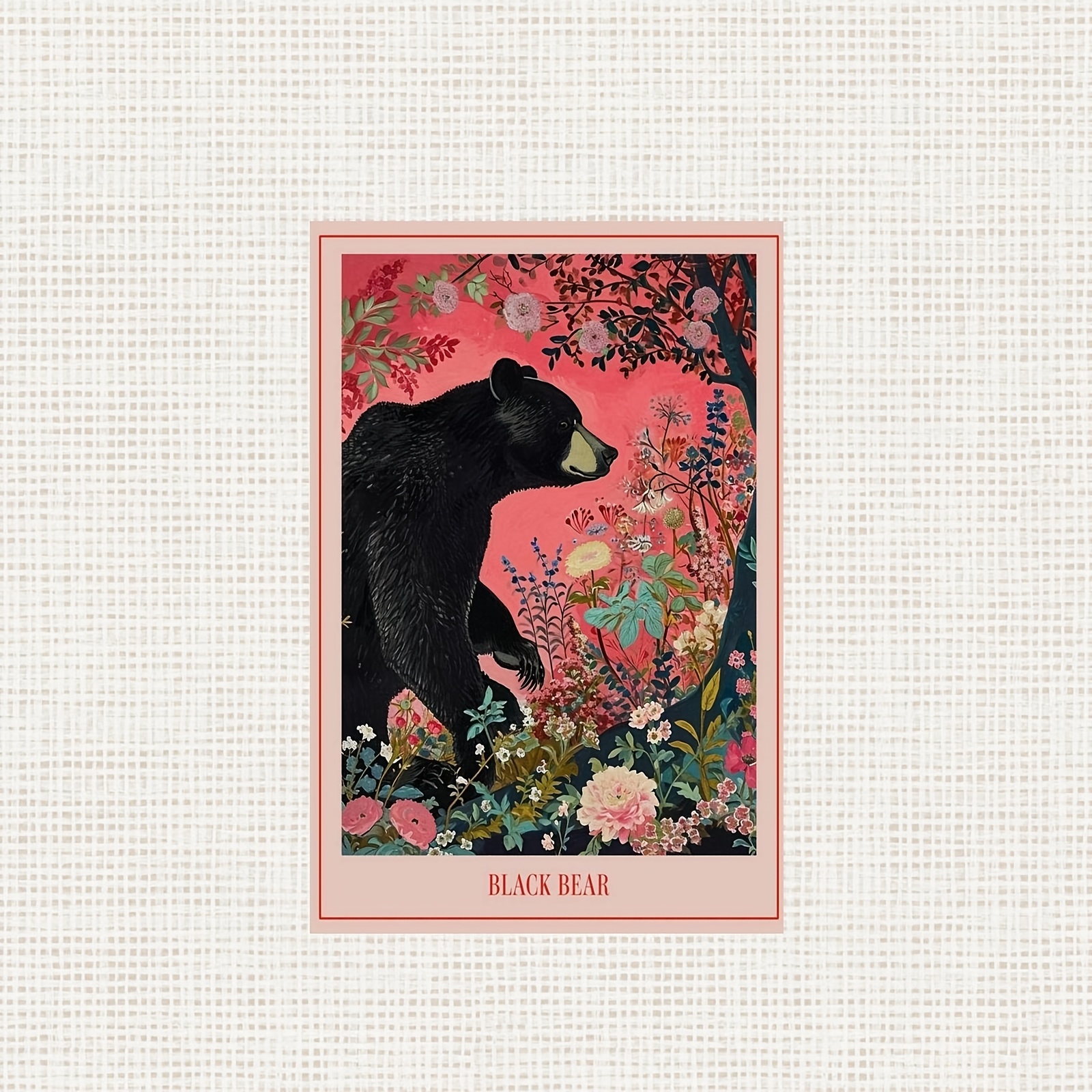 

Room Decor 1pc Black Bear Floral Canvas Art Print, 12x18 Inch Poster, Wall Decor, Animal Painting Reproduction, Home Decoration