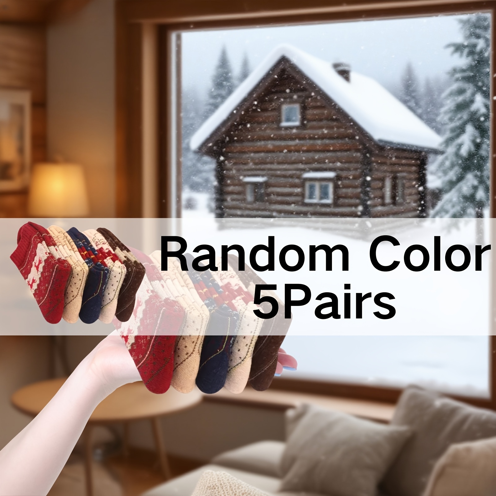 5 Pairs Deer Patterned Women Printed Thick Socks Suitable For Warm Soft Comfortable Christmas Stockings Autumn Winter Socks(random Color)