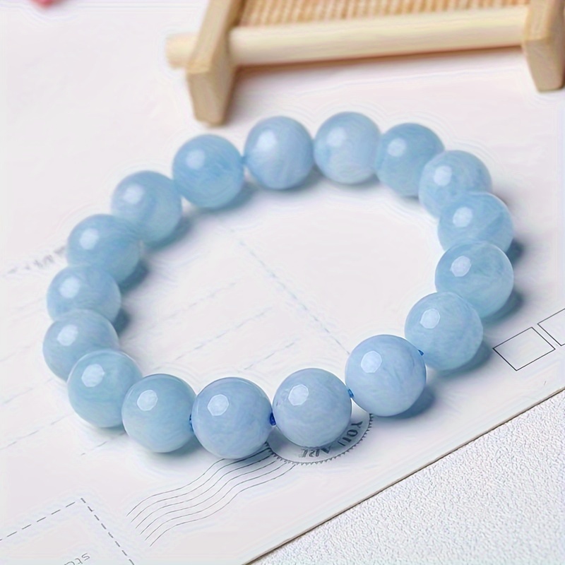 

1pc Handmade Natural Aquamarine Stone Bracelet, Aqua Blue Gemstone Stretchable Bracelet Unisex