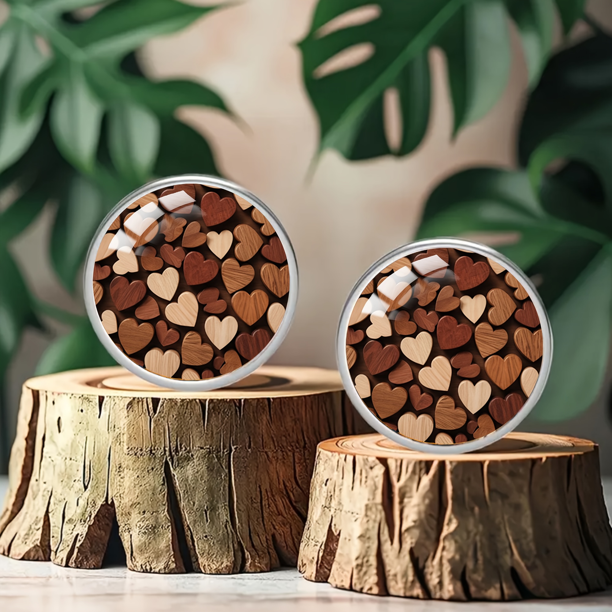 A Pair Of Cream White And Brown Heart-patterned Steel Earrings, Elegant And Jewelry For Men And Women, Wear Or Vacation, Ideal As A Valentine's Day Gift